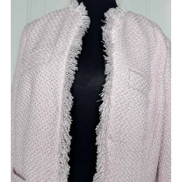 Venus Women's Tweed Fringe Coat‎ Jacket Pale Pink Size 4 Open Front Lined Blazer - Picture 5 of 15